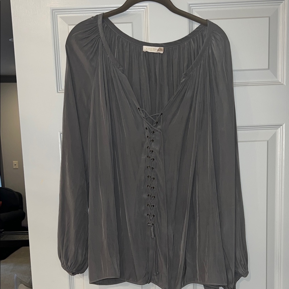 Ramy Brook Charcoal Lace-Up Blouse